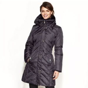 Michael Kors Women's Hooded Faux Fur Collar Down Puffer Coat S Flannel Grey